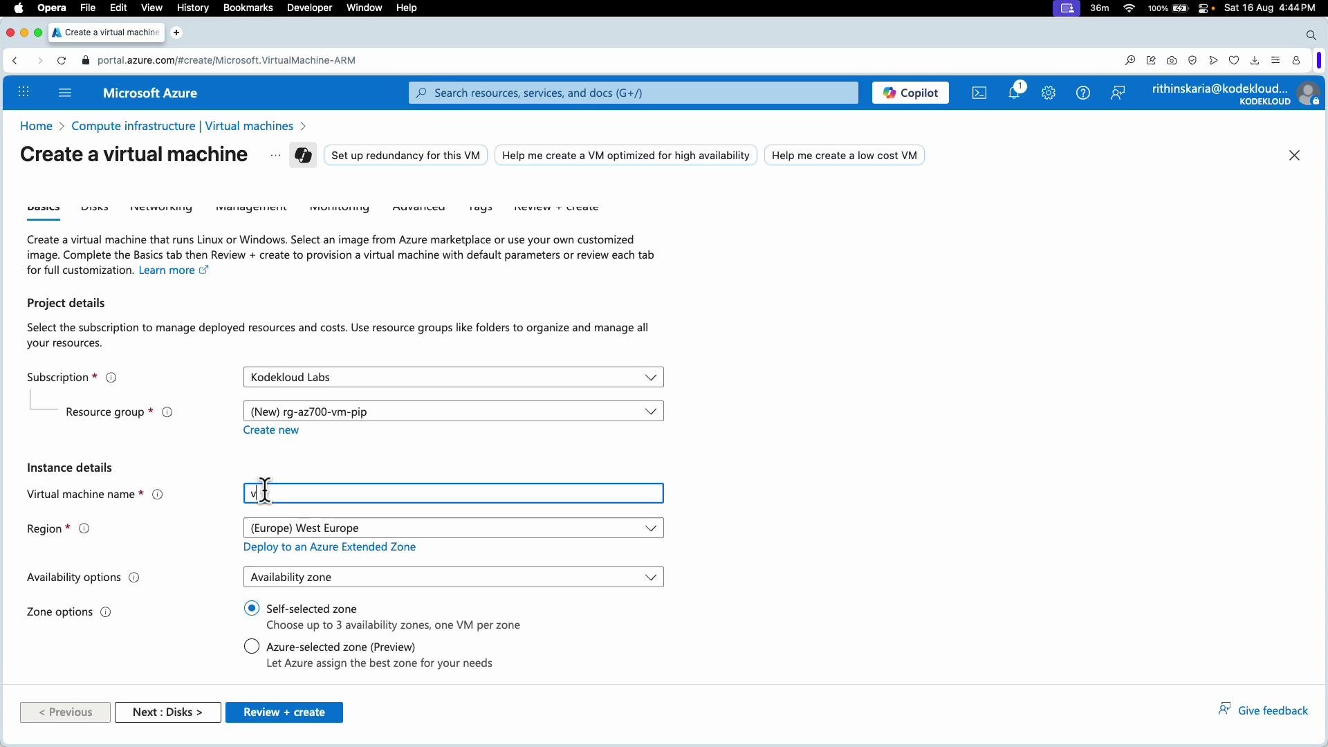 The image shows a Microsoft Azure portal interface for creating a virtual machine. It includes project and instance details like subscription, resource group, and region selection.