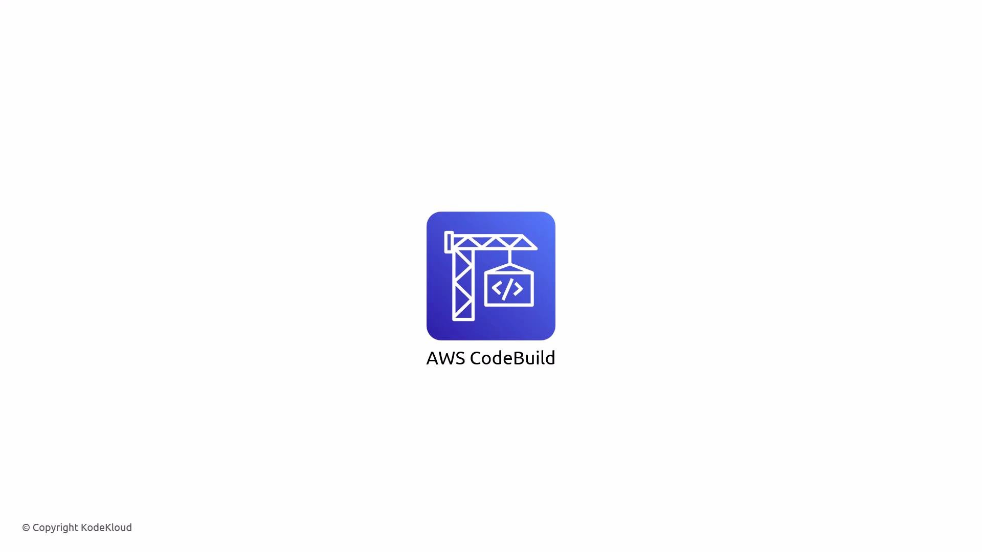 The image features the AWS CodeBuild logo, which includes a crane graphic with code symbols and the text "AWS CodeBuild" beneath it.