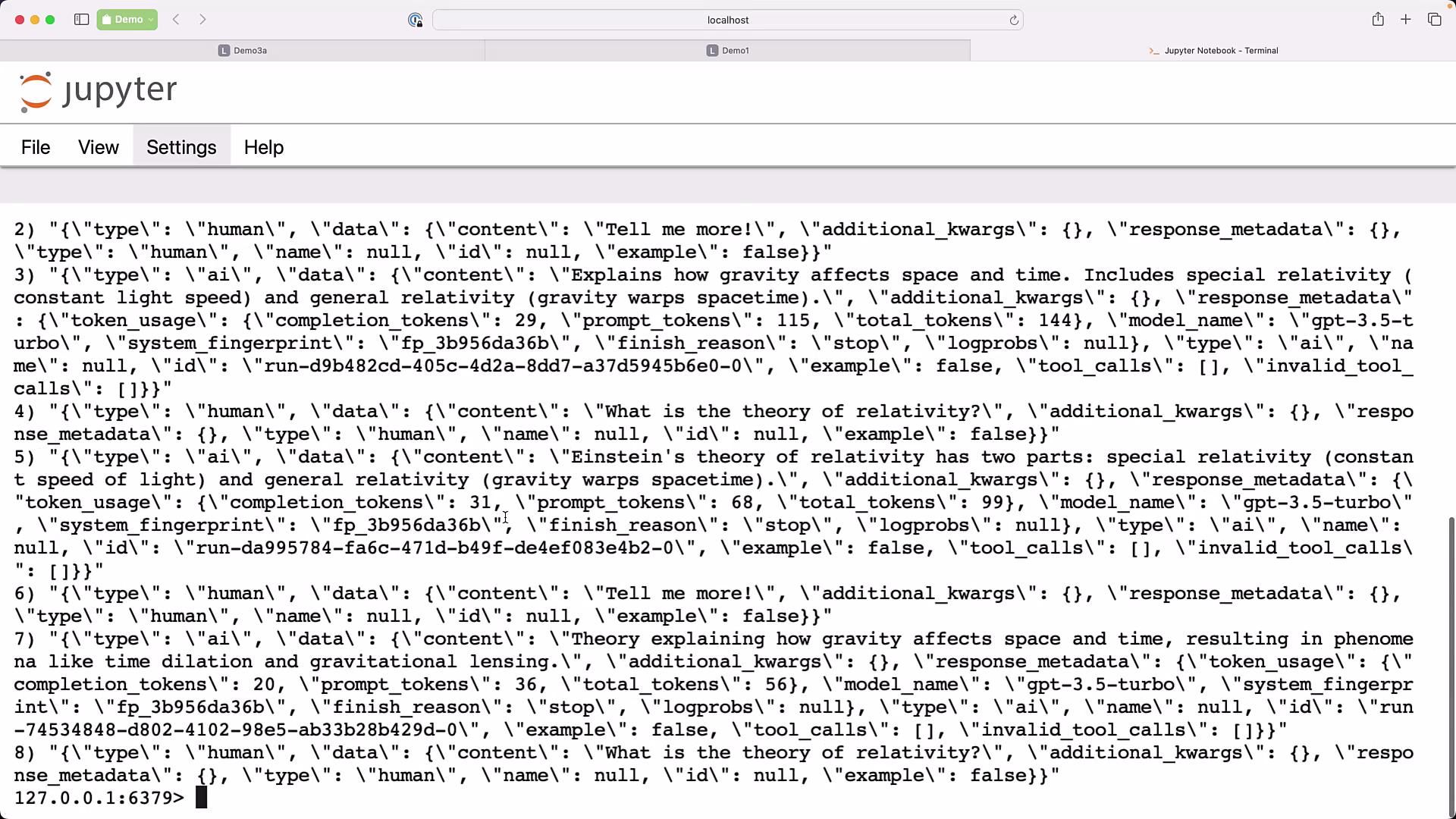 The image shows a Jupyter Notebook interface displaying JSON data output, likely from a code cell execution.
