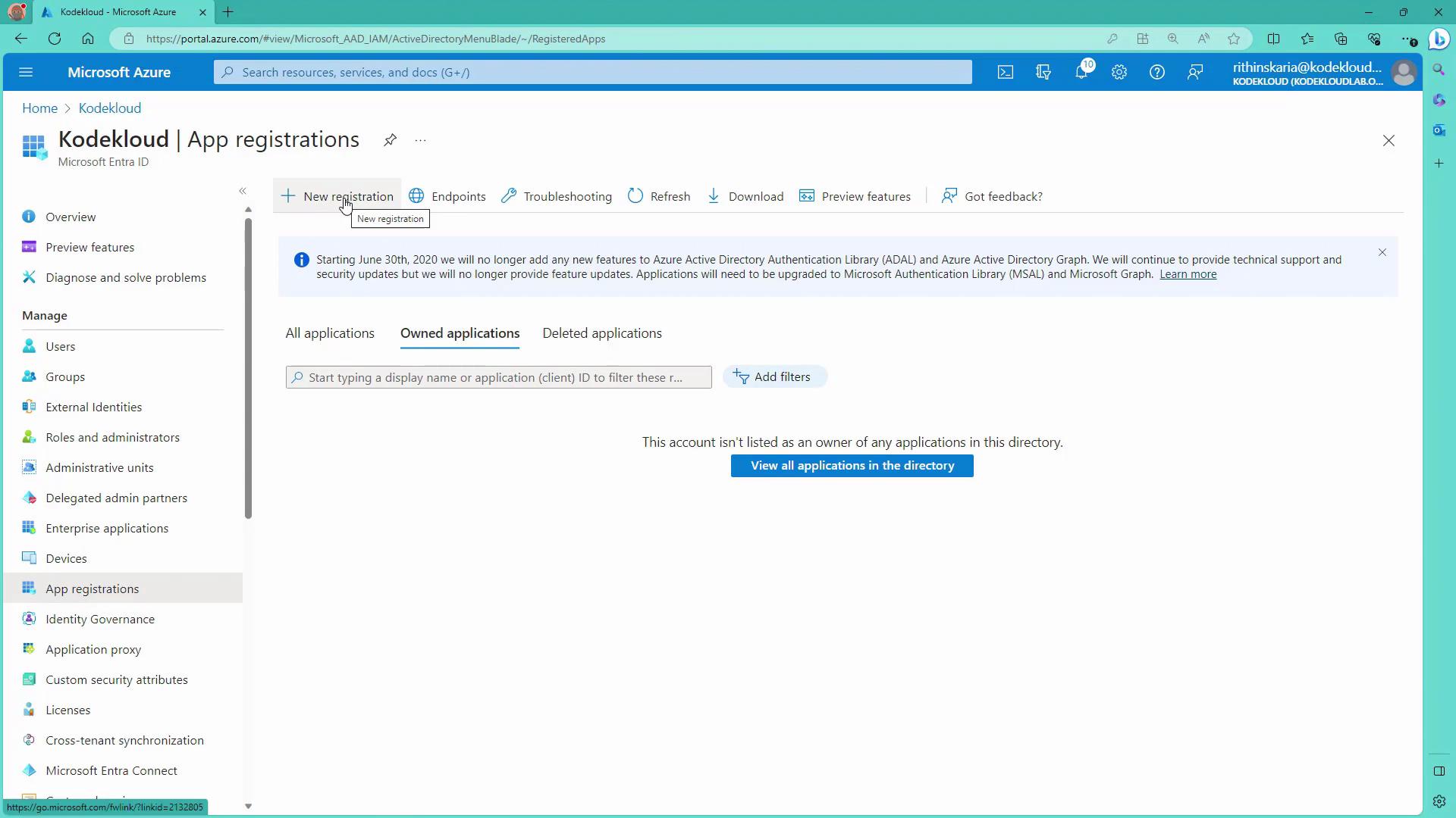 Register an application with App Registration - KodeKloud