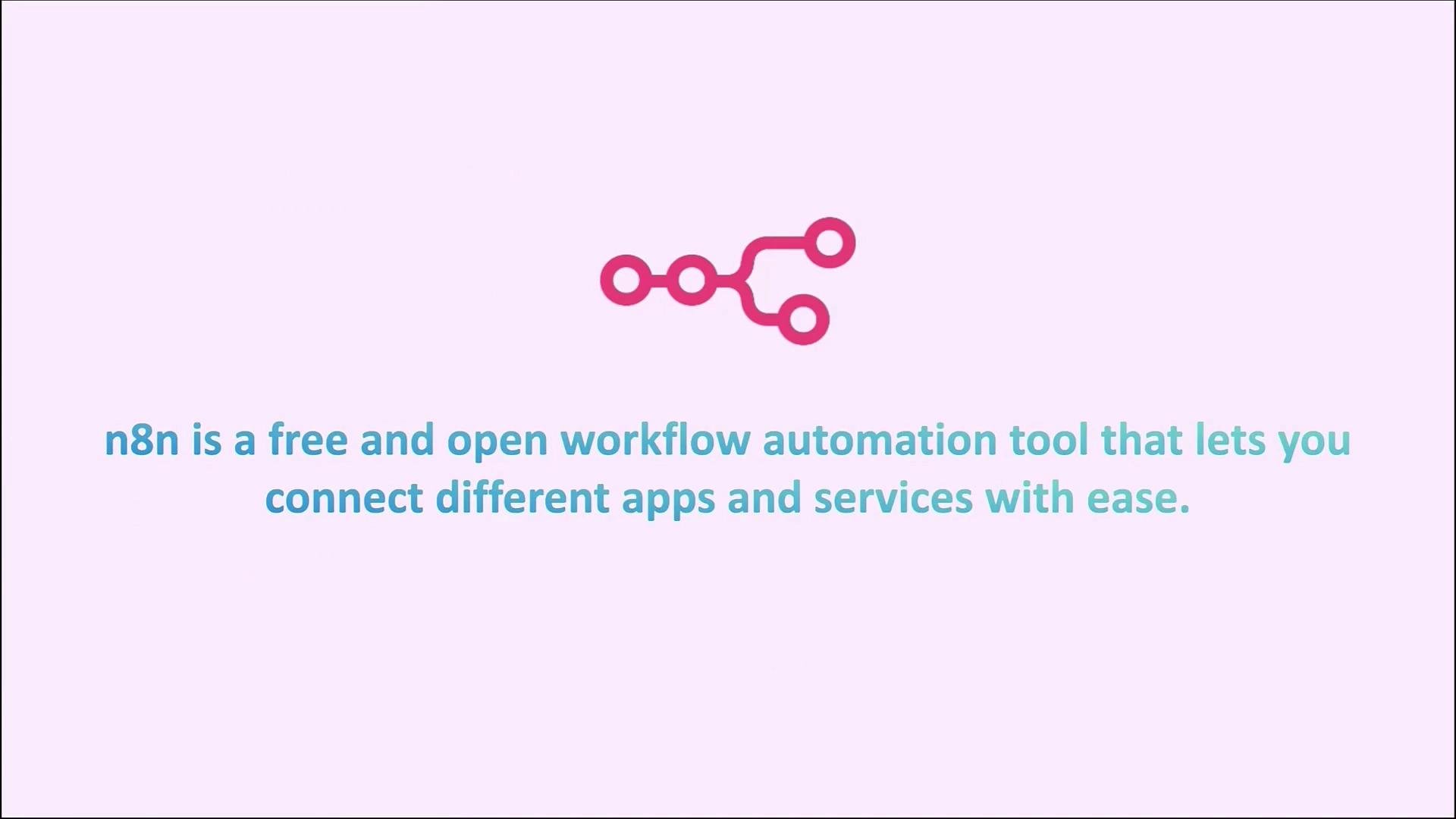 The image features a pink icon resembling a flowchart, accompanied by text describing n8n as a free and open workflow automation tool for connecting different apps and services.