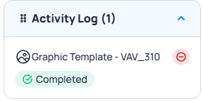 Activity Log showing Graphic Template VAV_310 with Completed status