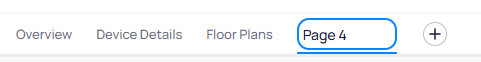 Dashboard page tabs for Overview, Device Details, Floor Plans, and Page 4, with a plus control to add another page