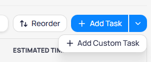 Add Task split button menu showing Add Custom Task option