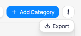 Add Category button with overflow menu open showing Export option