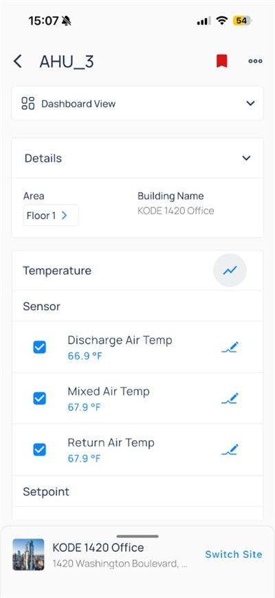 AHU_3 device with red filled bookmark icon in the header