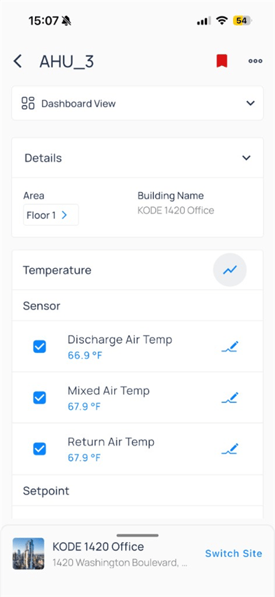 AHU_3 device with red filled bookmark icon in the header