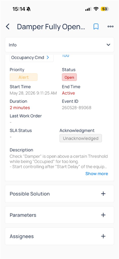 Event info with Open status, duration, and routine description Show more