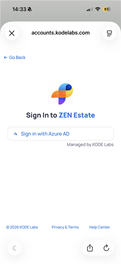 Sign in page with Sign in with Azure AD button managed by KODE Labs