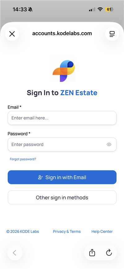 Sign in with email and password fields and Sign in with Email button