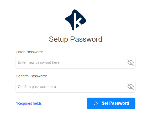 Setup Password page with Enter Password and Confirm Password fields and a Set Password button
