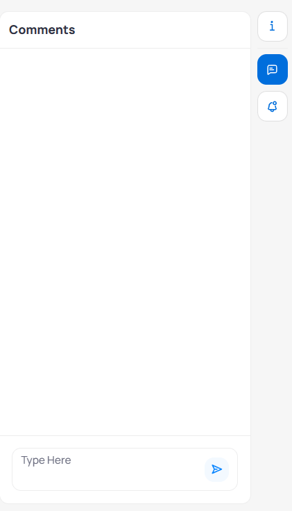 Incident sidebar showing the Comments tab with a Type Here text input field and a send button, alongside icon tabs for Details, Comments, and Activity Logs