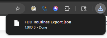 Browser download bar showing exported JSON file