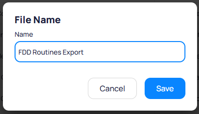 File Name dialog with a Name field and Cancel and Save buttons