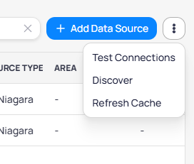 Bulk actions menu with options for Test Connections, Discover, and Refresh Cache