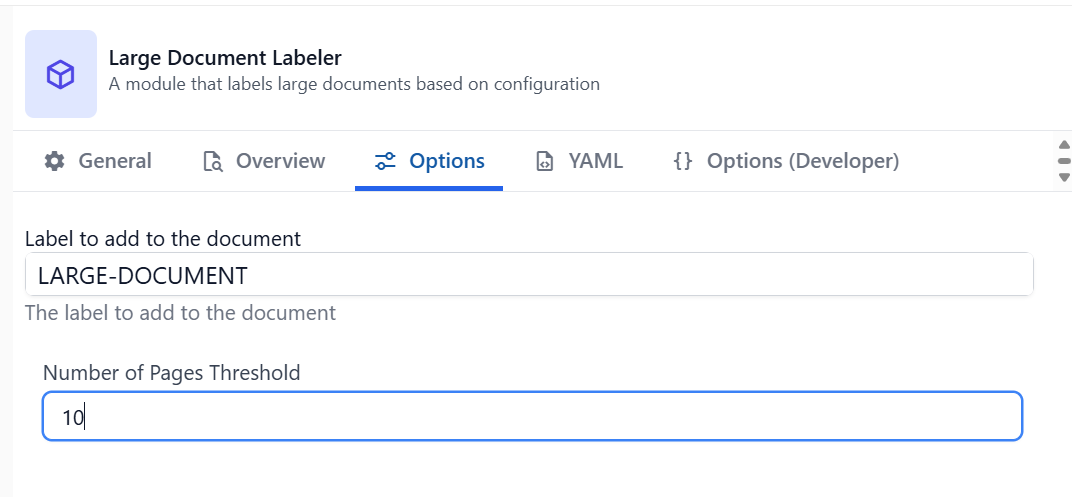 Large Document Labeler Options