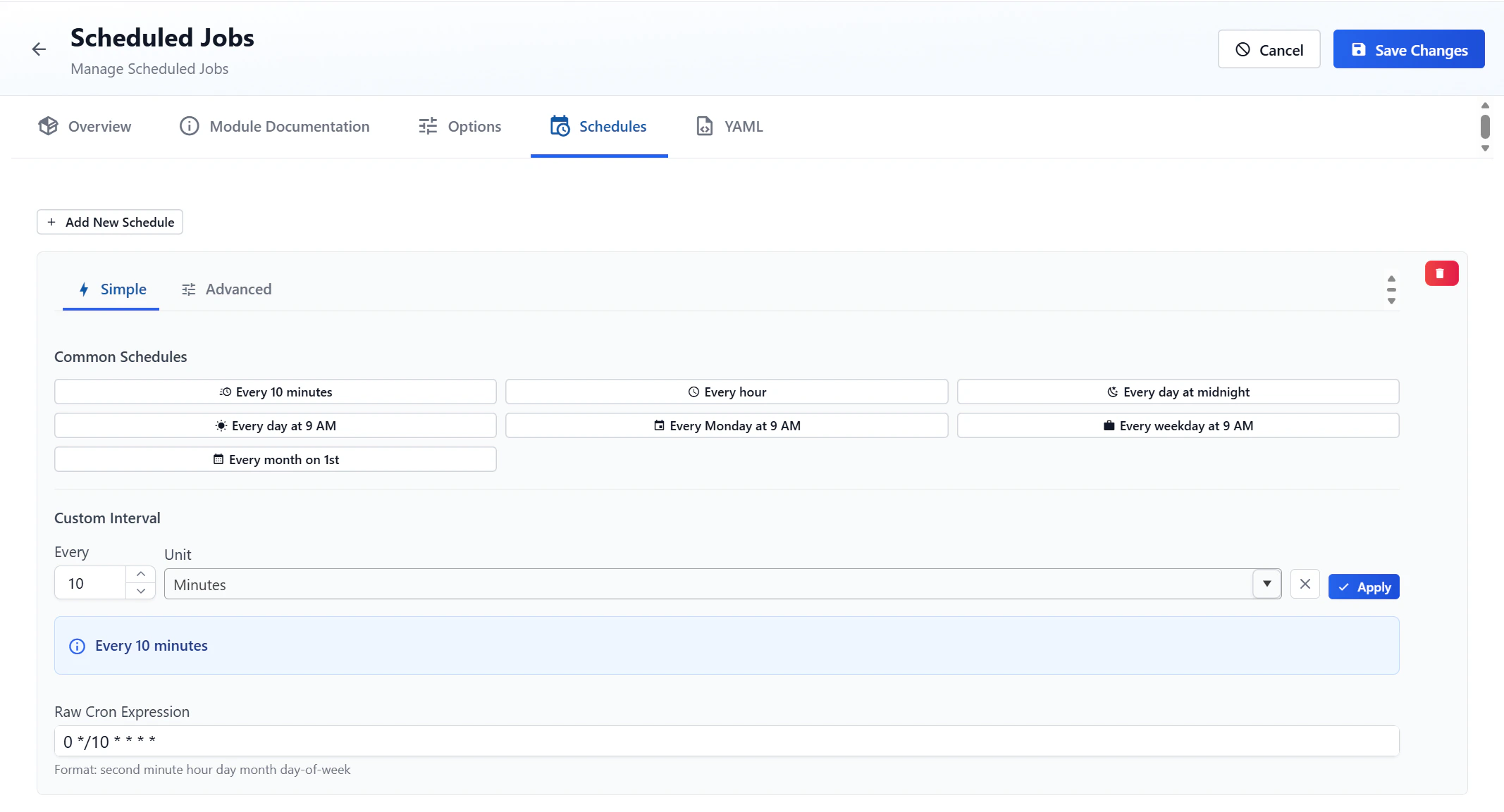 Simple Schedule Configuration