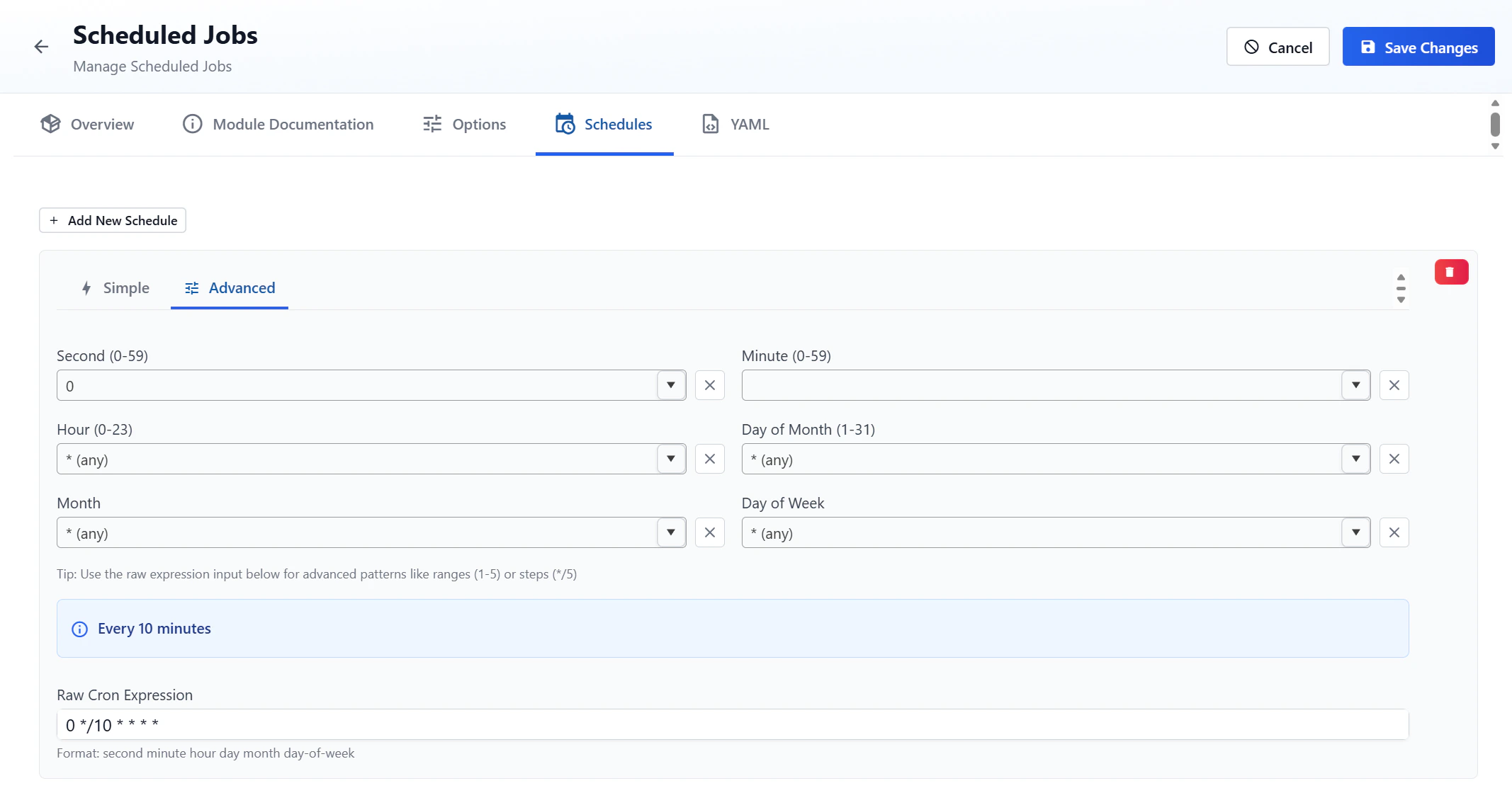 Advanced Schedule Configuration