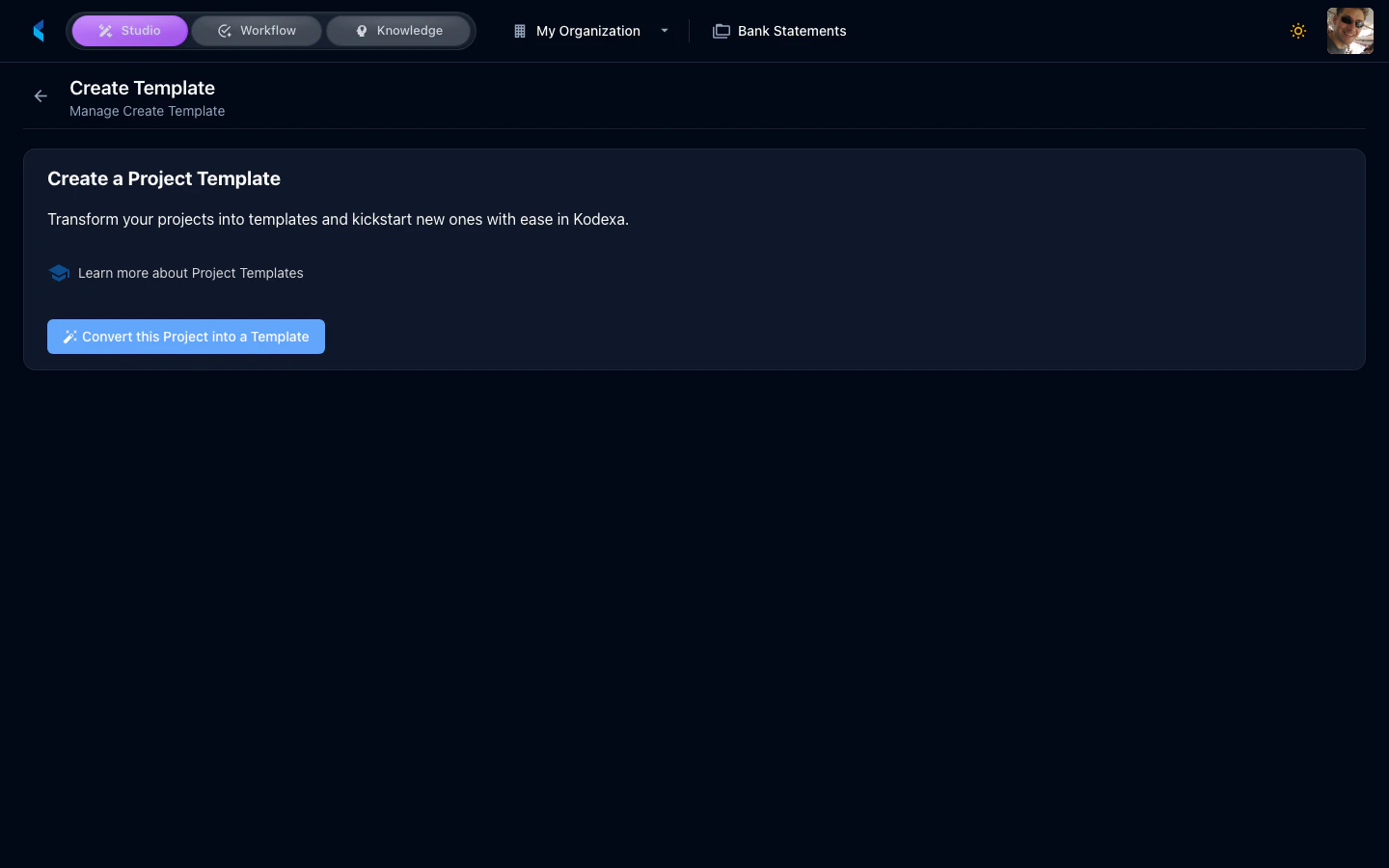 Create Template page showing configuration form