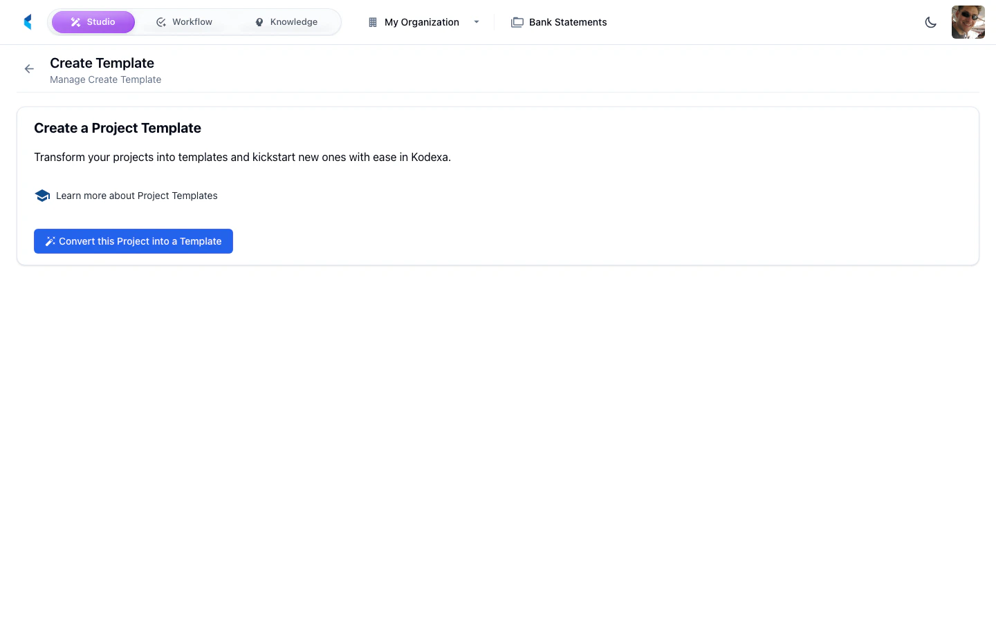 Create Template page showing configuration form