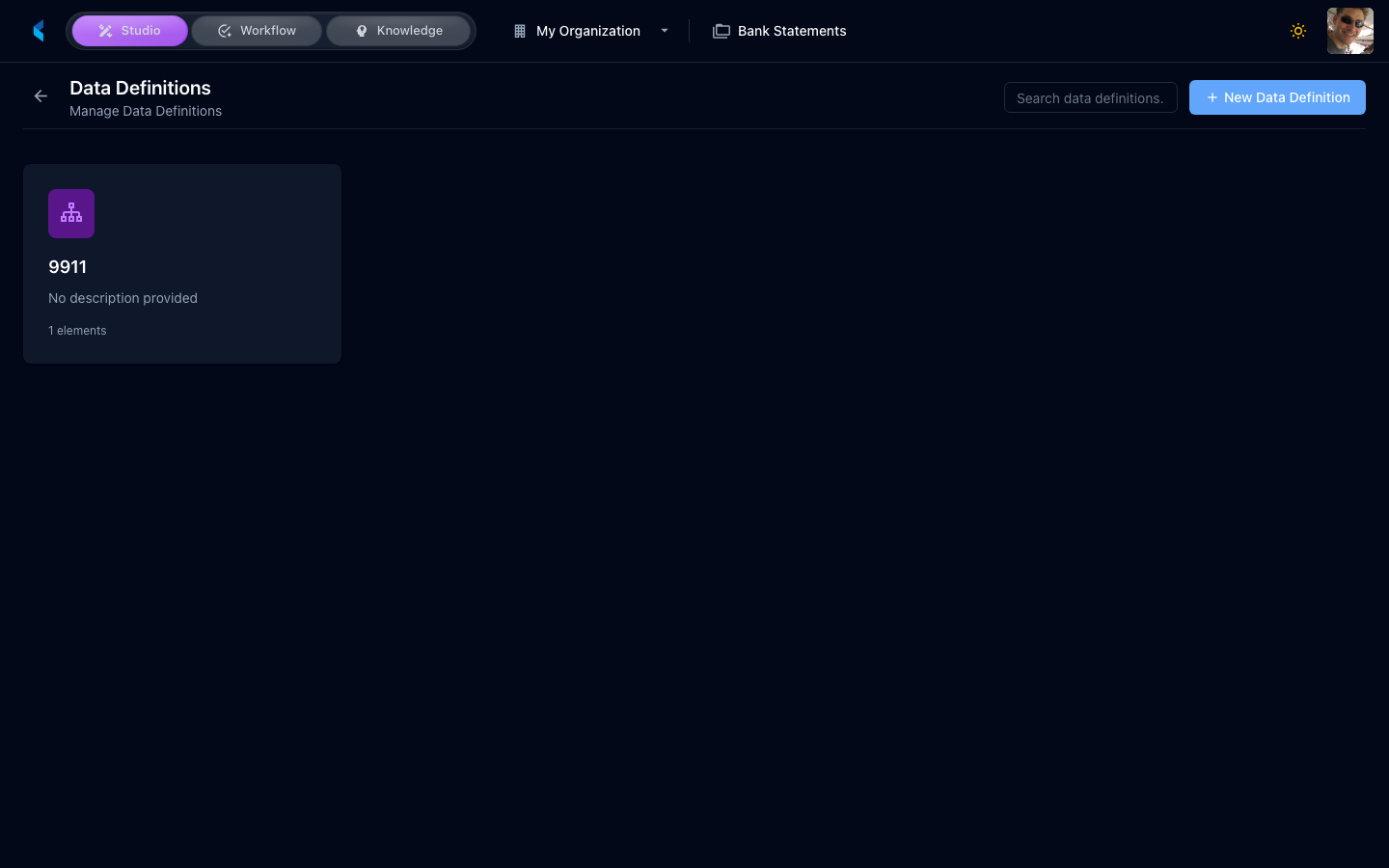 Data Definitions grid showing list of taxonomies with names, taxon counts, and status