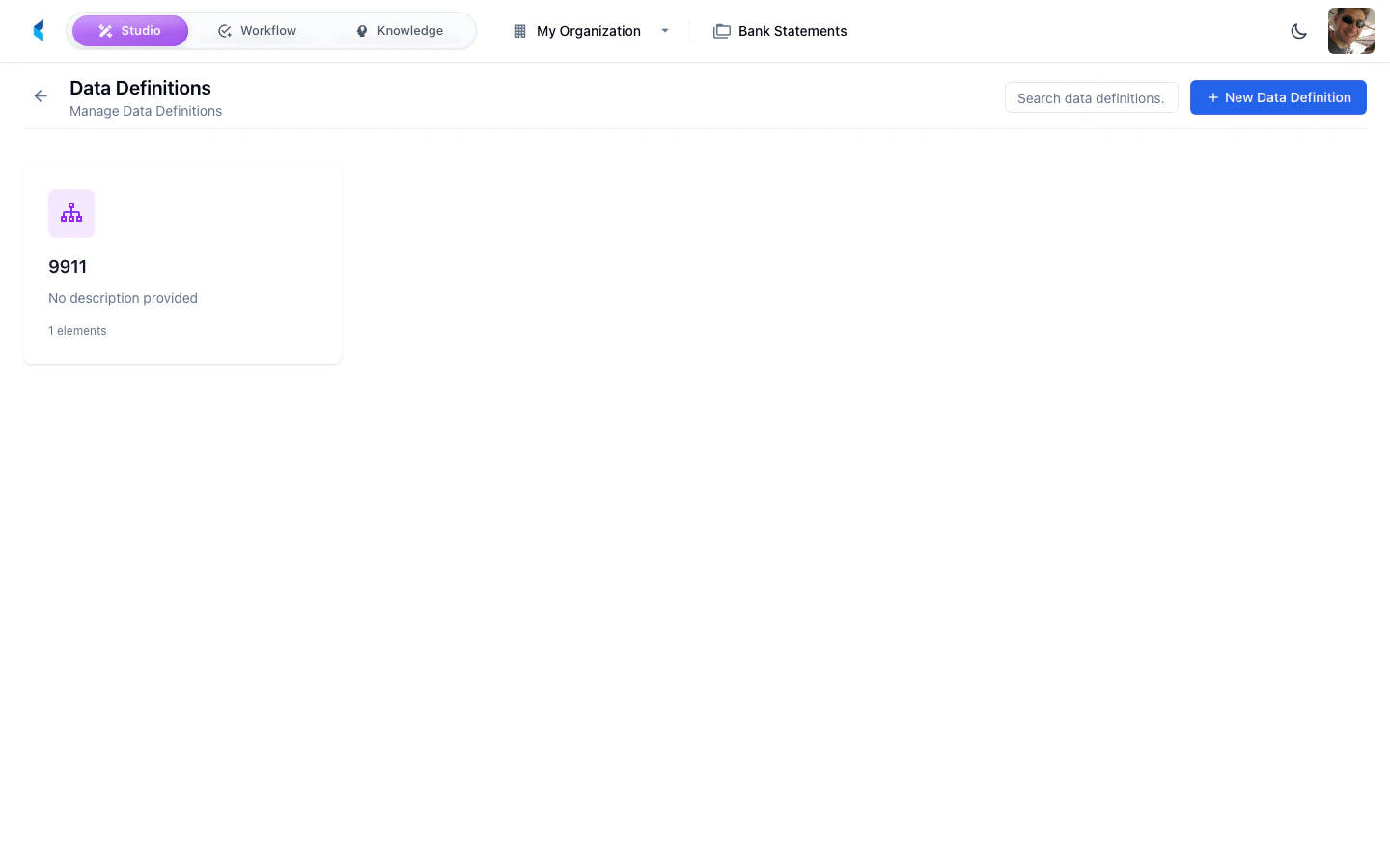 Data Definitions grid showing list of taxonomies with names, taxon counts, and status
