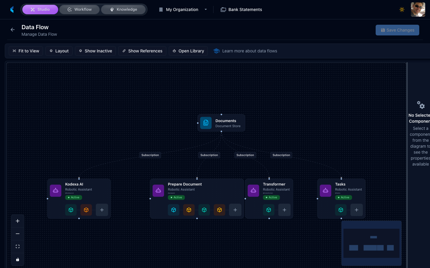 Data Flow visualization showing pipeline diagram with connected components