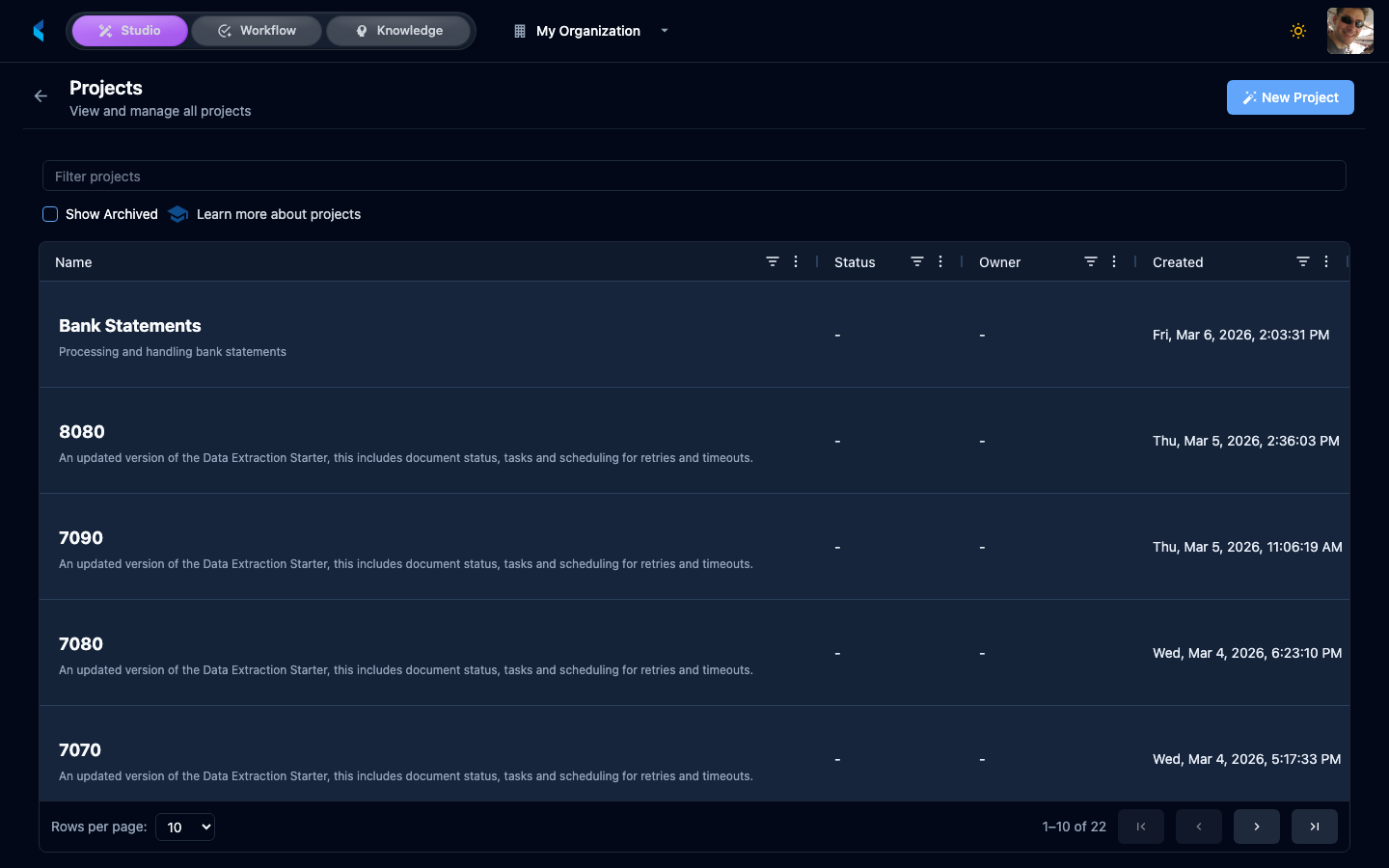 Projects List - Kodexa Developer Portal
