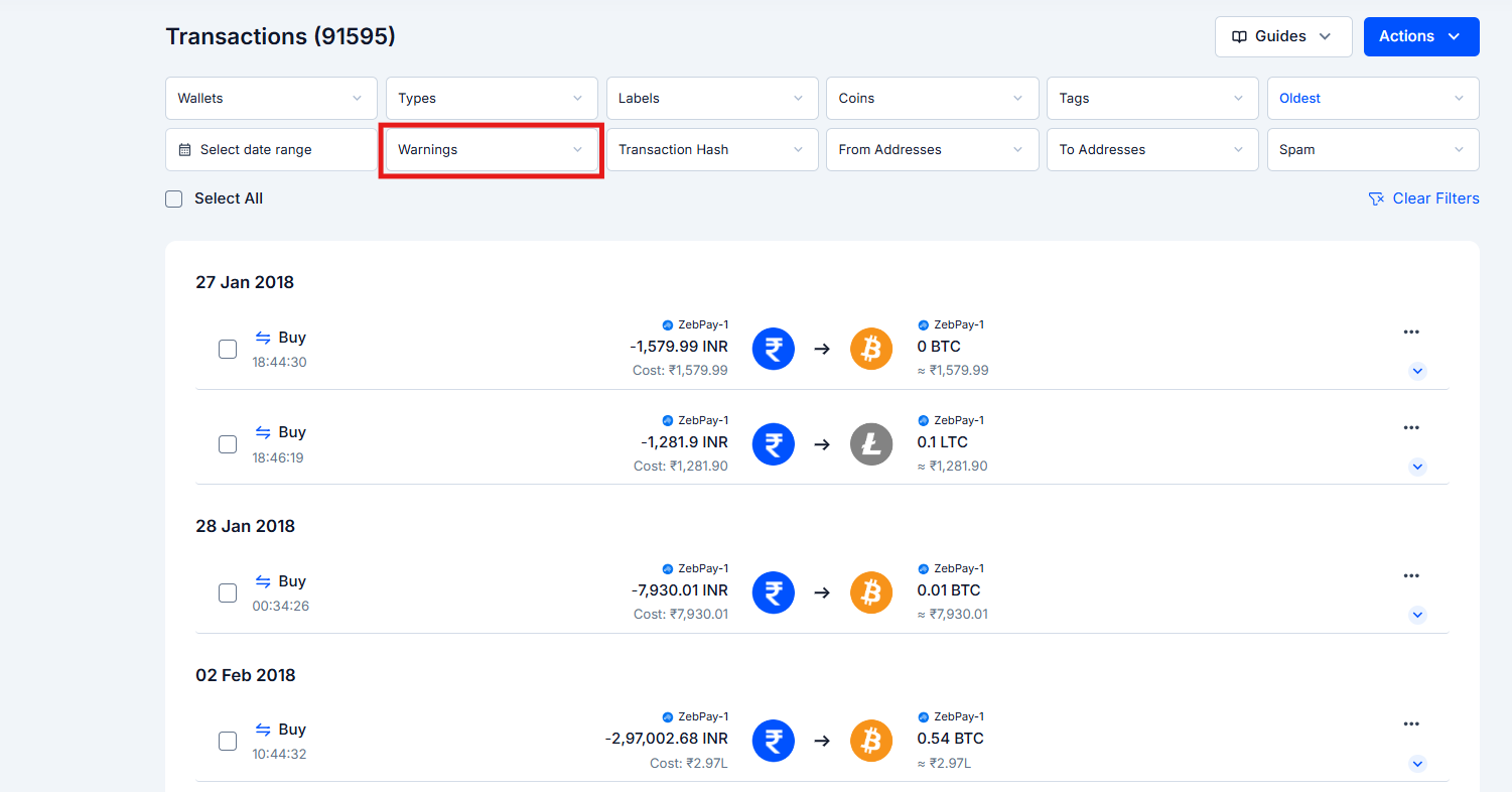 Transaction Warnings & Errors - KoinX Guides
