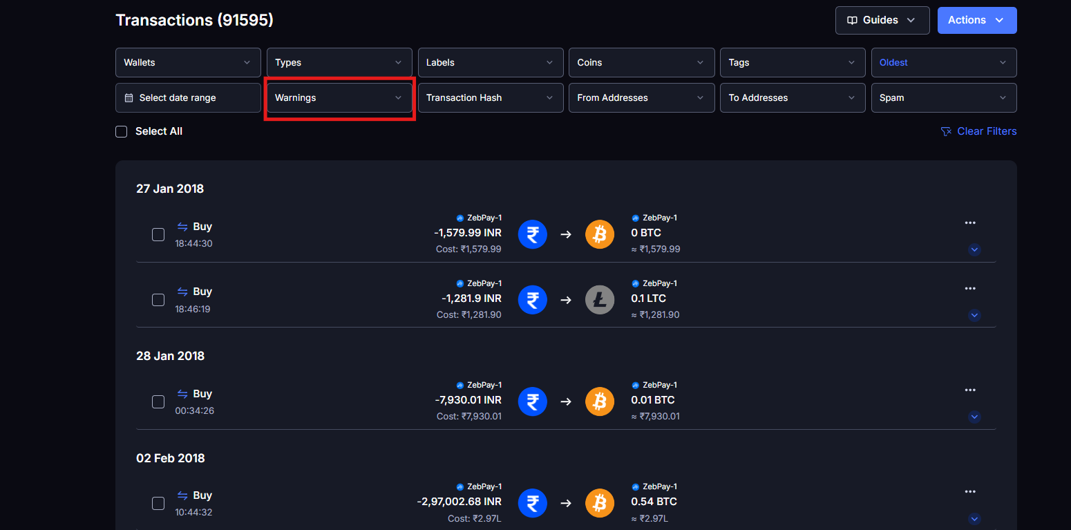 Transaction Warnings & Errors - KoinX Guides
