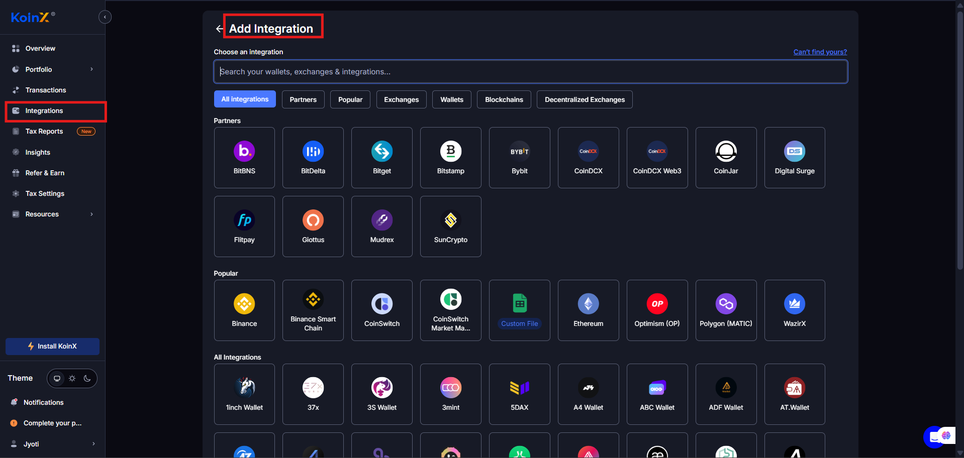 Getting Started with Integrations - KoinX Guides