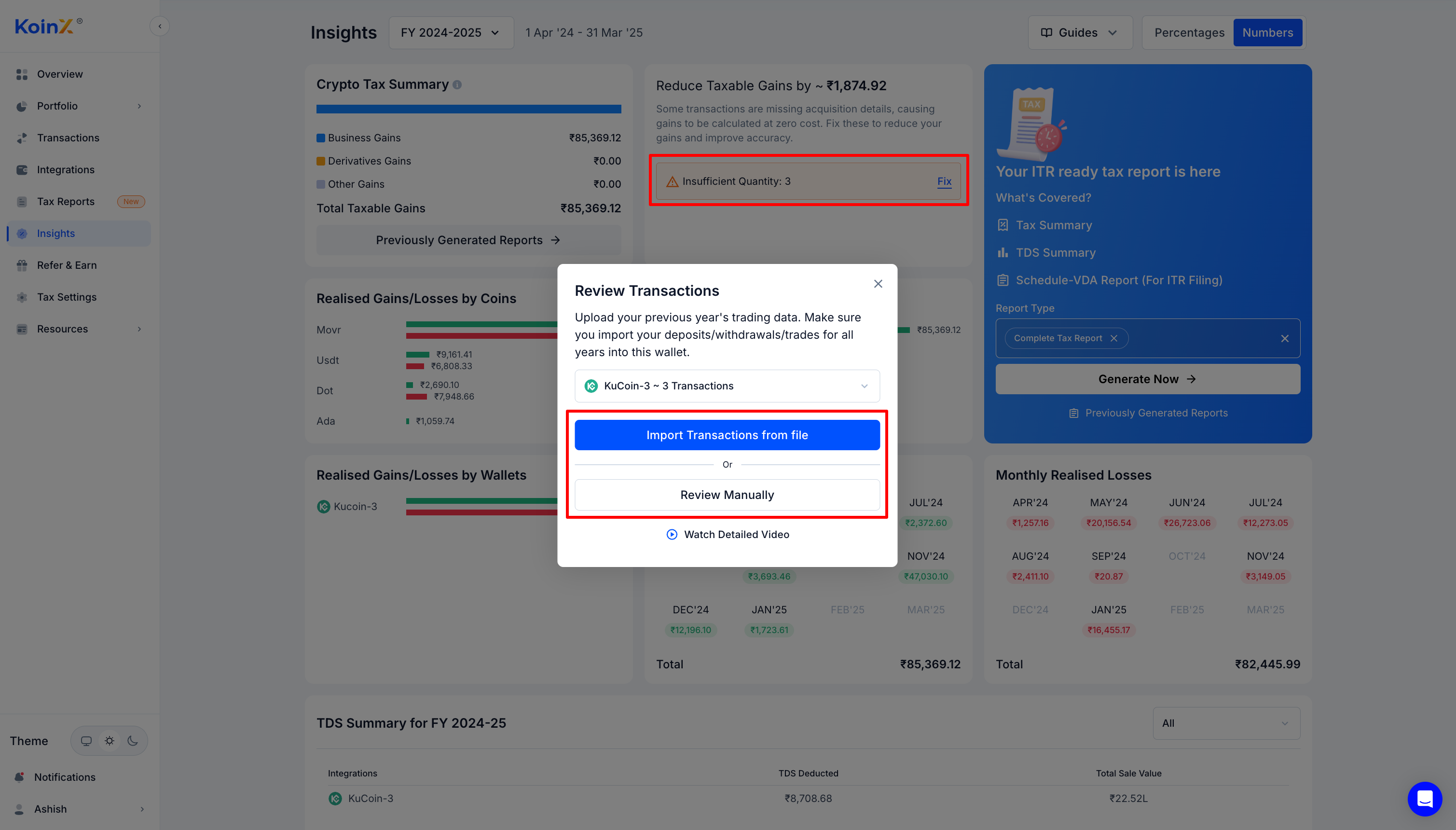What is "Reduce Taxable Gains" (Insufficient Quantity)? - KoinX Guides