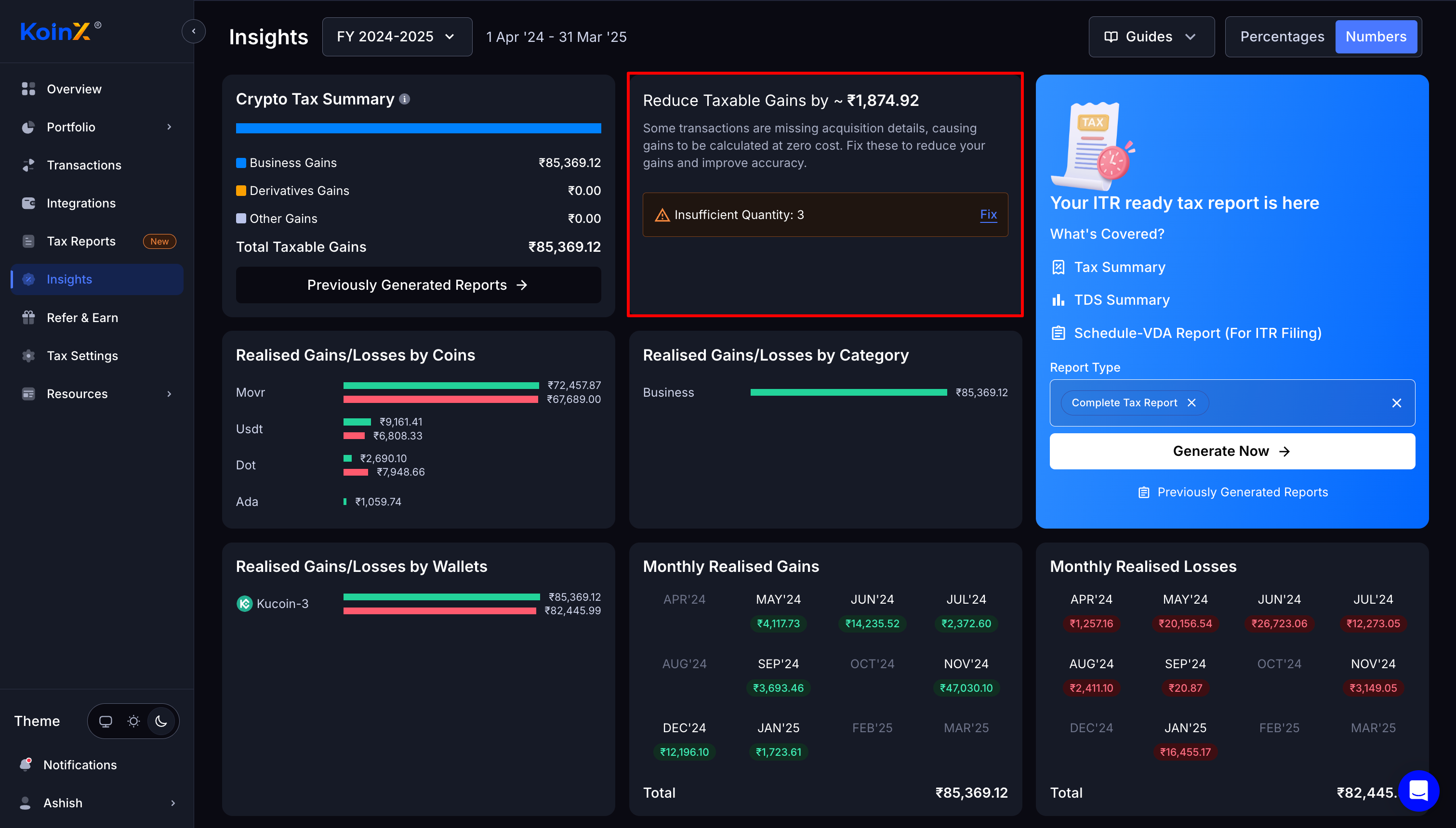 What is "Reduce Taxable Gains" (Insufficient Quantity)? - KoinX Guides