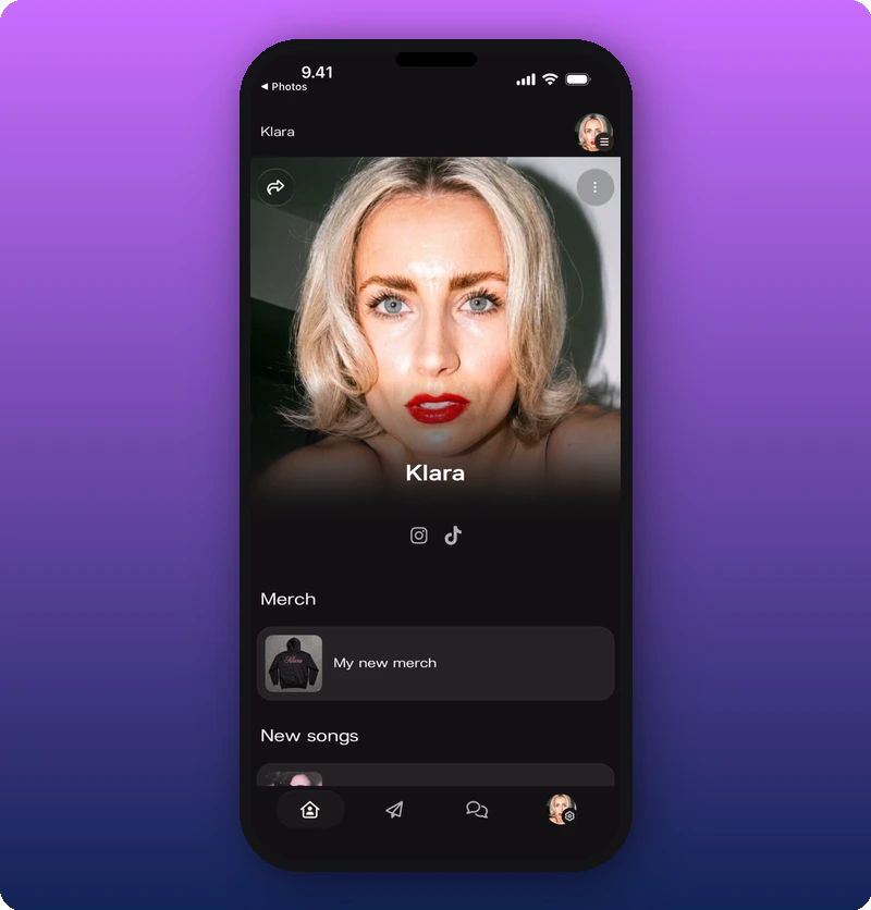 Artist Home page on Kollekt