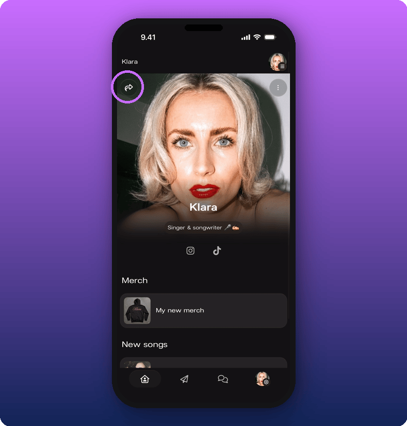 Share icon on the Home screen