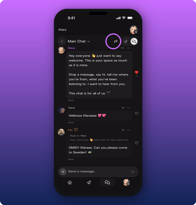 Share icon on the Chat screen