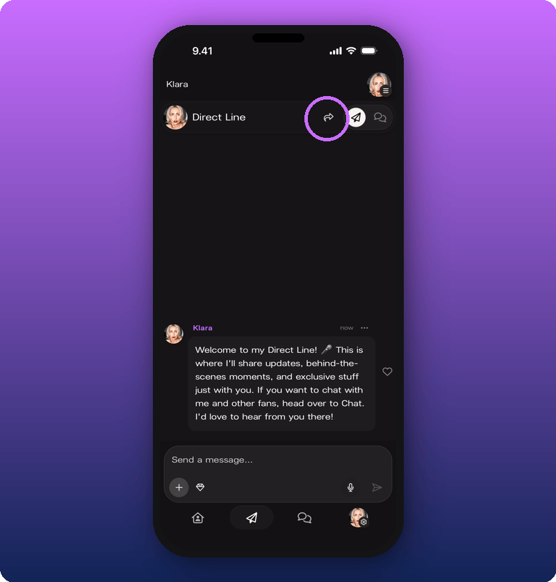 Share icon on the Direct Line screen