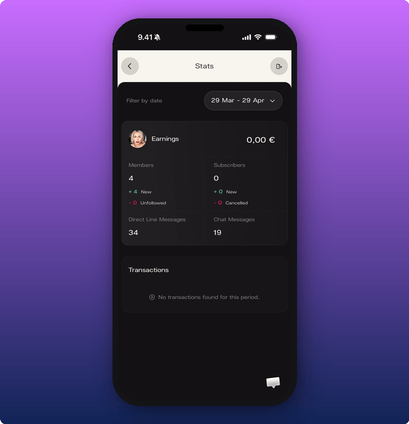 Stats overview screen