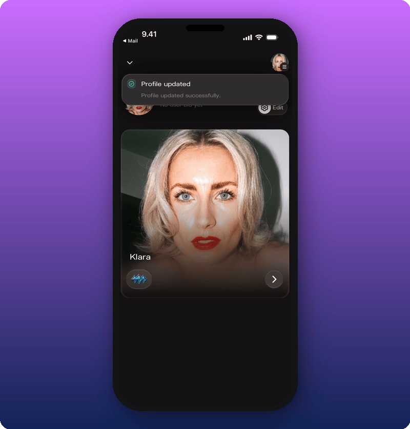 Profile updated message