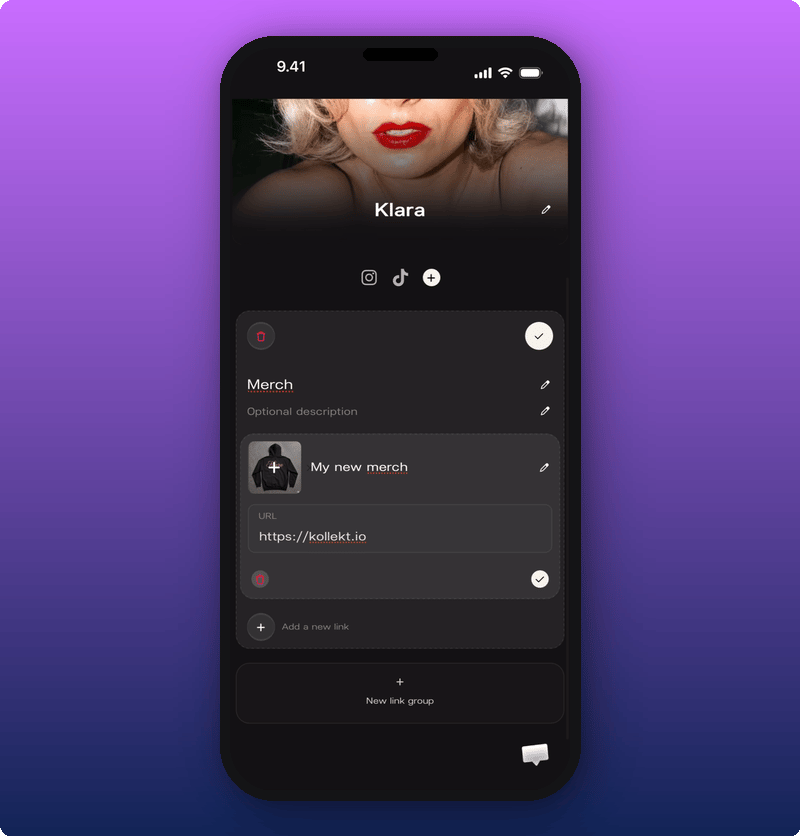 Editor with multiple link groups expanded