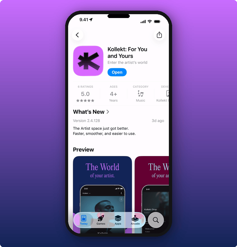 The App Store with an Open button after install