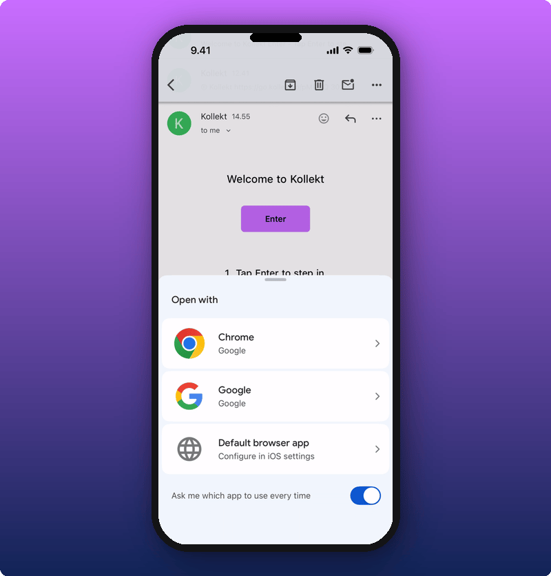 A phone showing the Open with picker
