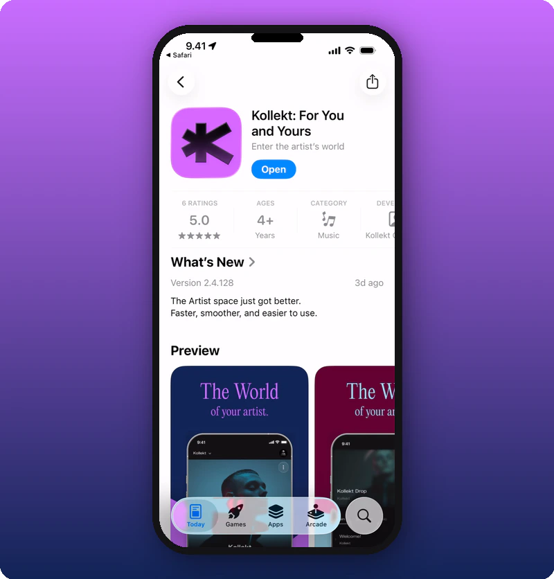App Store with Open button