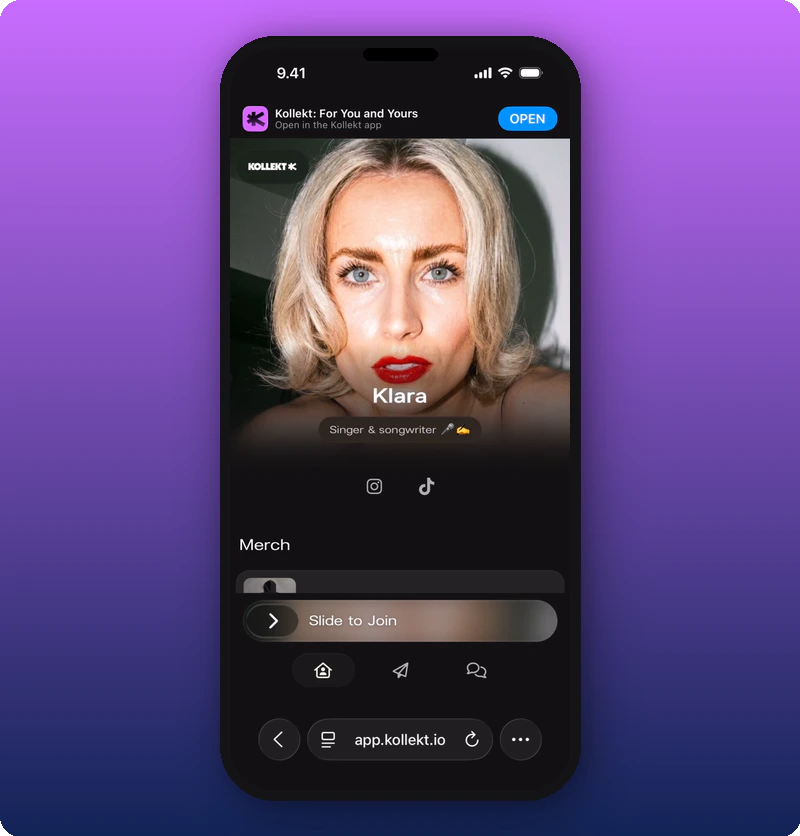 Artist page in browser before joining