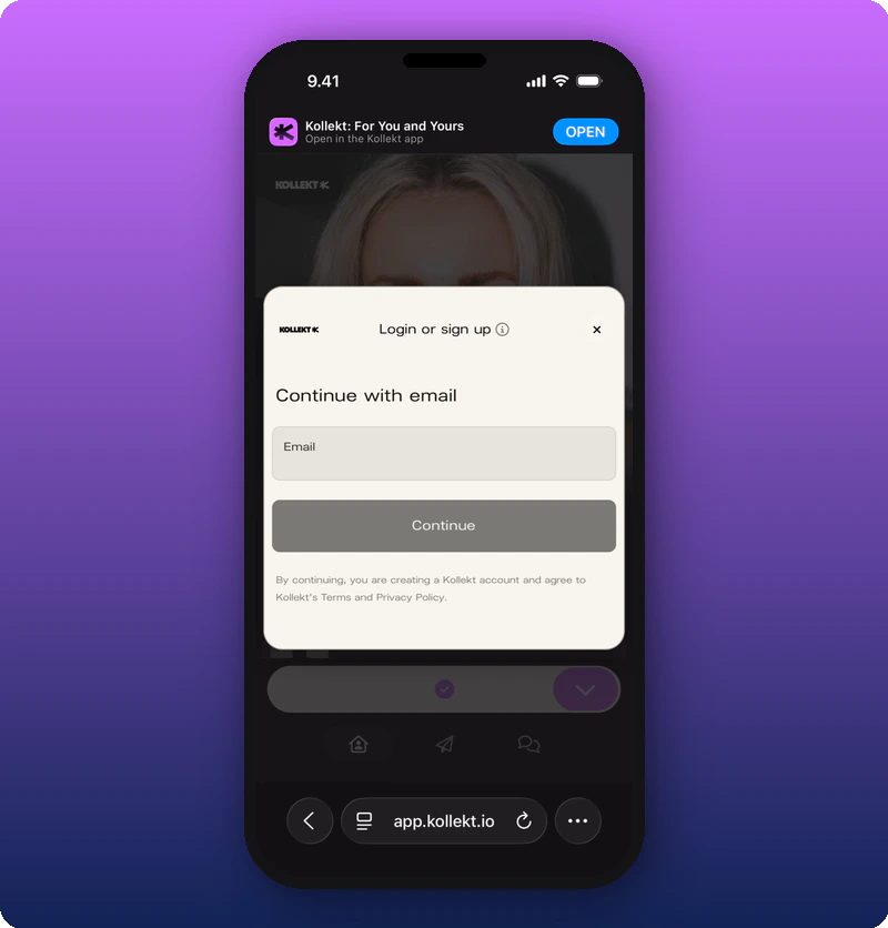 Login or sign up sheet — empty