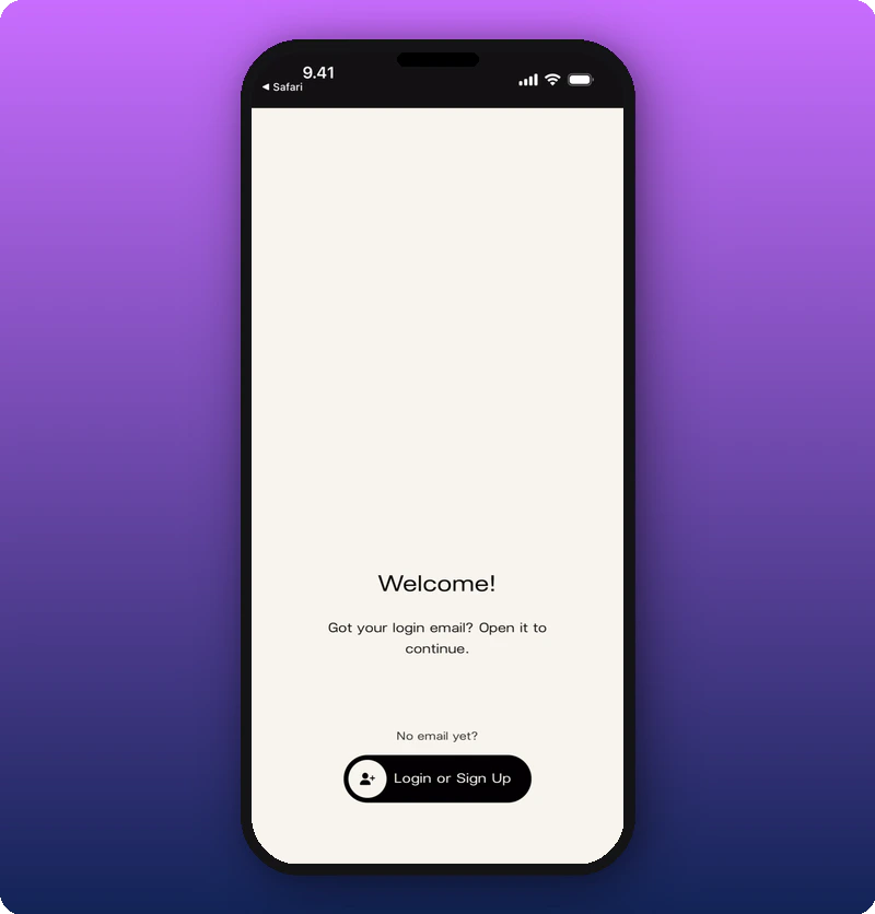 Welcome screen — logged in flow
