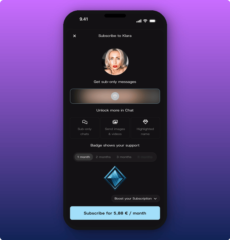 The subscribe screen for the artist