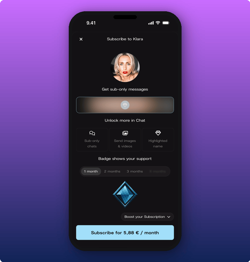 The subscribe screen for the artist