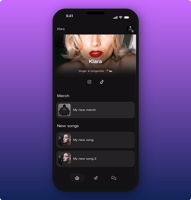 The artist's page scrolled to show more link groups
