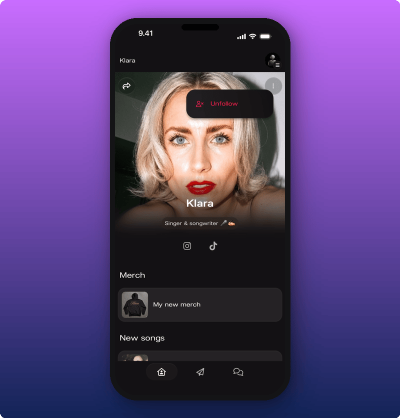The unfollow option from the three-dot menu